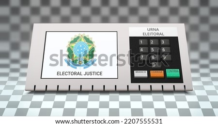 Electronic electoral Urn. Buttons with braille font. Voting microcomputer on transparent background. Translations: Urna Eleitoral - Ballot box; Branco - Blank; Corrige - Correct; Confirma - Confirm.  Royalty-Free Stock Photo #2207555531