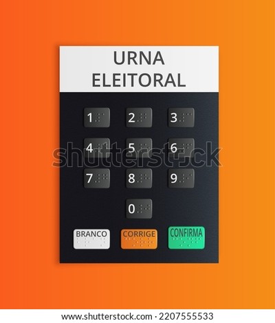 Brazil Electoral Urn control panel. Buttons with braille font for eyeless citizens. Translations: Urna Eleitoral - Ballot box; Branco - Blank; Corrige - Correct; Confirma - Confirm.  Royalty-Free Stock Photo #2207555533