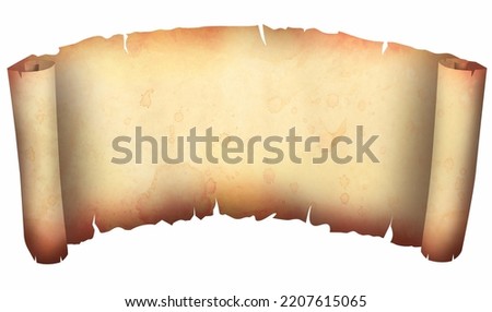 Sheet of old parchment scroll on white background, space for design. Illustration