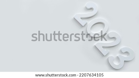 Numerals 2023 on a white background, symbols of the new year, poster