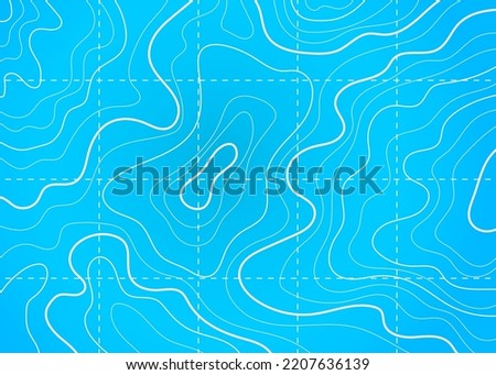 Ocean, sea topographic map with vector line contours of marine floor. Blue background with abstract topography pattern of sea depth, bottom relief, stream routes. Underwater landscape topographic map Royalty-Free Stock Photo #2207636139