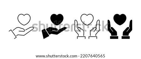 Heart in hand icons set. Hands holding heart icon. Love icon. Health, medicine symbol. Healthcare hands holding heart flat and line style - stock vector Royalty-Free Stock Photo #2207640565