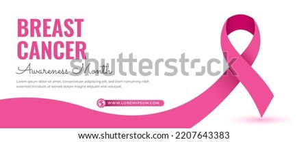 Breast cancer awareness month horizontal banner template design. Editable banner with pink ribbon illustration. Royalty-Free Stock Photo #2207643383
