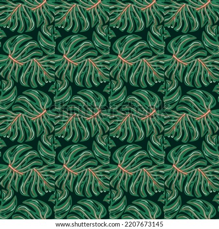 Doodle monstera mosaic seamless pattern. Botanical leaf endless wallpaper. Creative palm leaves tile. Designed for fabric design, textile print, wrapping, cover. Vector illustration
