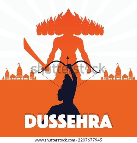illustration of Lord Rama killing Ravana in Dussehra Navratri festival of India poster