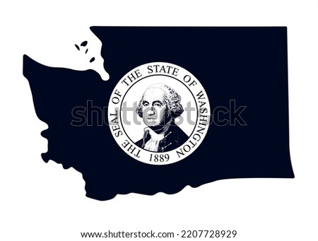 Map of the state of Washington with its official flag. Map of the US state isolated on white background. Vector illustration