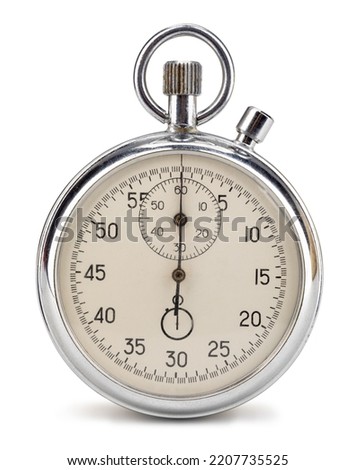 old antique stopwatch isolated on white background.