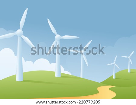 Wind turbine grassy scene. 