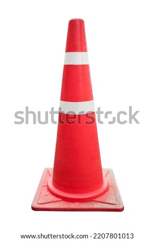 Rubber orange pylon cone with reflector strip isolated on white background with clipping path.