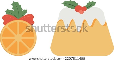 Christmas holiday cake and dry orange for Christmas tree. pastry vector illustration. Traditional holiday treats. Sweet new year