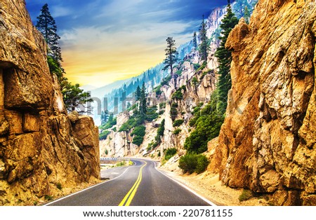 Road in the mountains, extra vivd picture Royalty-Free Stock Photo #220781155