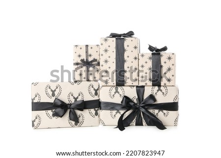 Concept of beautiful Christmas present, gift boxes, isolated on white background