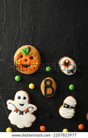 Concept of Halloween sweets, funny sweets, space for text