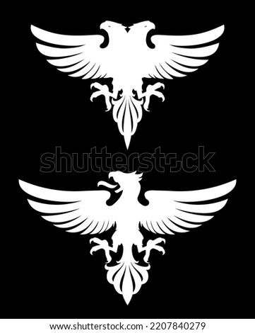 Dark Evil heraldic eagle with spread wings. Mascot, logotype, label.
