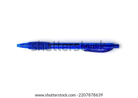 Blue ballpoint pen isolated on white background.