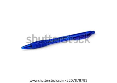 Blue pen on white background.