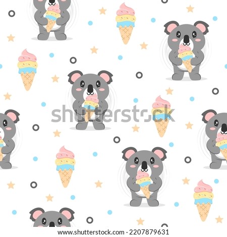 Cute koala ice cream cartoon trendy pattern background concepts.