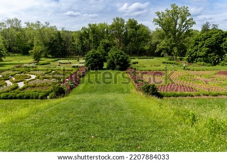 Hampton National Historic Site. View of formal gardens. Elaborate parterres or formal terraced gardens, known as Great Terrace and rectangular parterres of the Falling Gardens of Hampton.  Royalty-Free Stock Photo #2207884033