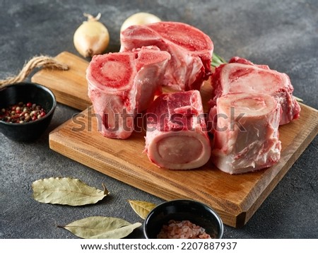 Beef Bones for Making Broth. Raw beef bones for soup. Royalty-Free Stock Photo #2207887937