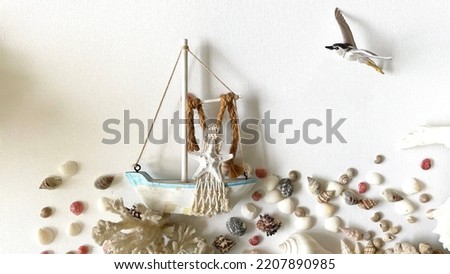 Sea Elements, Sea Shell, Boat Model Decoration With Shells