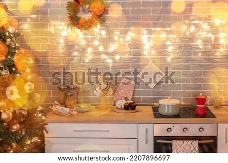 Beautifully decorated kitchen for Christmas celebration