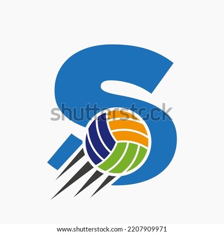 Initial Letter S Volleyball Logo Concept With Moving Volley Ball Icon. Volleyball Sports Logotype Symbol Vector Template