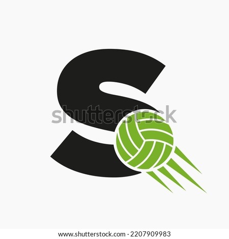 Initial Letter S Volleyball Logo Concept With Moving Volley Ball Icon. Volleyball Sports Logotype Symbol Vector Template