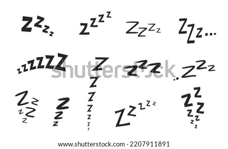 Zzz Zzzz bed sleep snore icons and snooze nap Z sound vector symbols. Sleepy yawn or alarm clock Zzz doodle line icons of insomnia sleeper and goodnight deep sleep, snore and snooze expressions Royalty-Free Stock Photo #2207911891