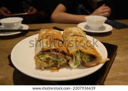 food background of beef roll close-up