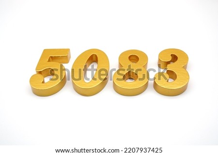    Number 5083 is made of gold-painted teak, 1 centimeter thick, placed on a white background to visualize it in 3D.                                  