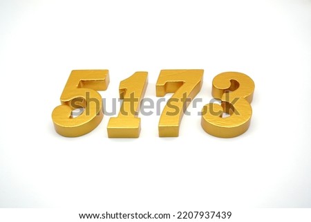  Number 5173 is made of gold-painted teak, 1 centimeter thick, placed on a white background to visualize it in 3D.                               