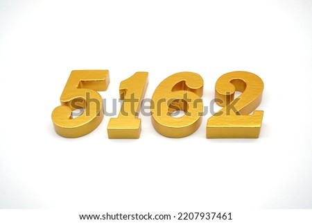   Number 5162 is made of gold-painted teak, 1 centimeter thick, placed on a white background to visualize it in 3D.                              