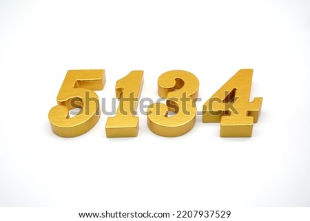  Number 5134 is made of gold-painted teak, 1 centimeter thick, placed on a white background to visualize it in 3D.                                