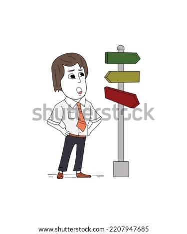 corporate man  with sign arrow. business man  character clip art with sign board isolated on white background.