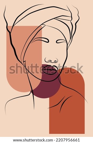 Abstract portrait of an African woman in a minimalist style. Women's wall art poster. Geometric shapes.