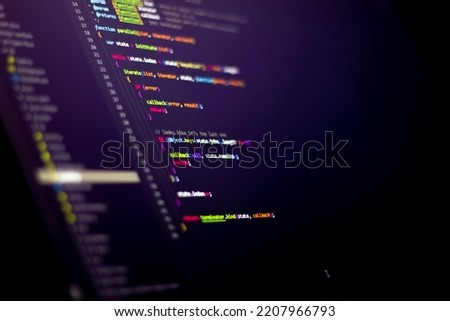 Code background in editor. Web programming with Javascript coding