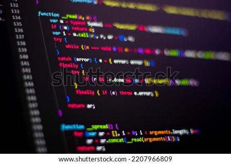 Code background in the editor. Web programming with Javascript coding