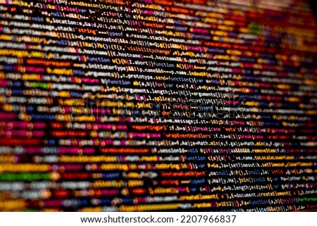 Compressed colorful Code background. Web programming with Javascript coding