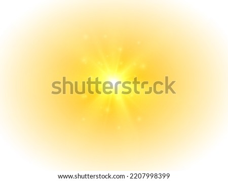 The yellow sun, a flash, a soft glow without departing rays. Orange summer sunlight burst. Summer sunburst. Shiny hot star lights, summer concept gold bright and vibrant color background. Vector