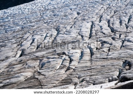 Closeup view of glaciar Castaño Overo ice torrent in Tronador hill summit. 