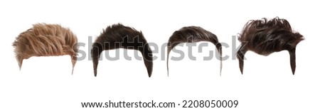 Fashionable men's hairstyles isolated on white, collage. Banner design Royalty-Free Stock Photo #2208050009