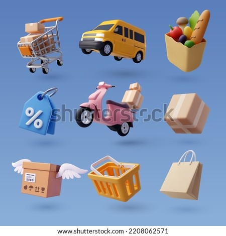 Set of 3d online shopping icon, Business and free shipping concept. Eps 10 Vector.