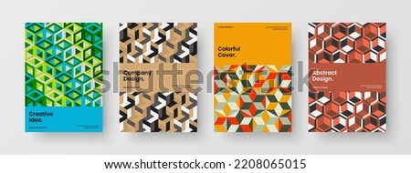 Minimalistic book cover A4 design vector illustration bundle. Vivid geometric pattern presentation concept composition.