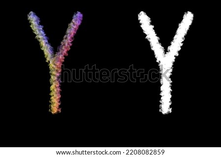 Letter Y made of smoke illuminated by colored lamps, isolated on black with clipping mask, 3d rendering