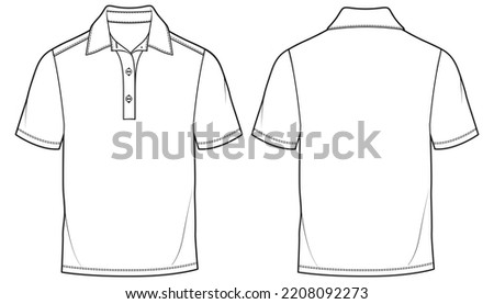 mens short sleeve pique polo t shirt flat sketch vector illustration. front and back view template. cad mockup.