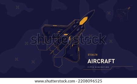 Illustration of the fifth-generation F22 Raptor Aircraft—a single-seat, twin-engine, all-weather stealth tactical fighter aircraft developed for the United States Air Force. Royalty-Free Stock Photo #2208096525