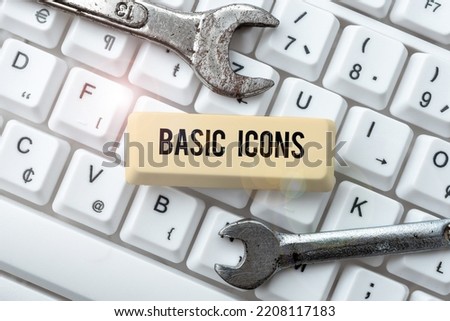 Hand writing sign Basic Icons. Business overview pictogram or ideogram displayed on a computer screen or phone