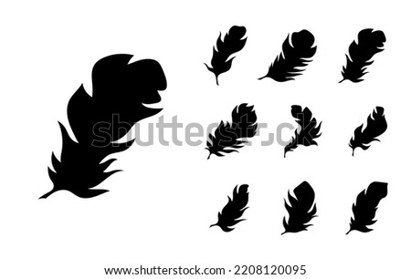 Boho feathers outline bundle. Isolated vector hand drawn feather silhouettes illustration
