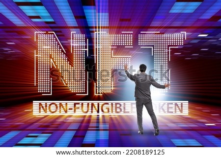Businessman in NFT non fungible concept