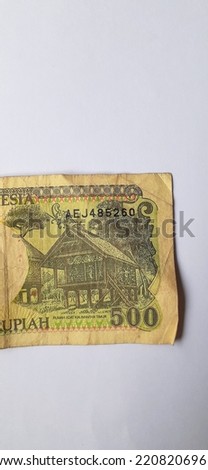 Old Indonesian Banknotes. 500 Indonesian Rupiah or IDR. Green Bills with Orang Utan. Duit or Money of Indonesian Rupiah